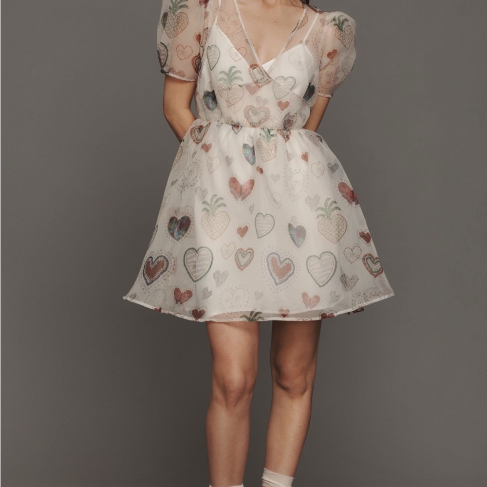 Anthropologie X FARM Rio Sheer Heart Mini Dress